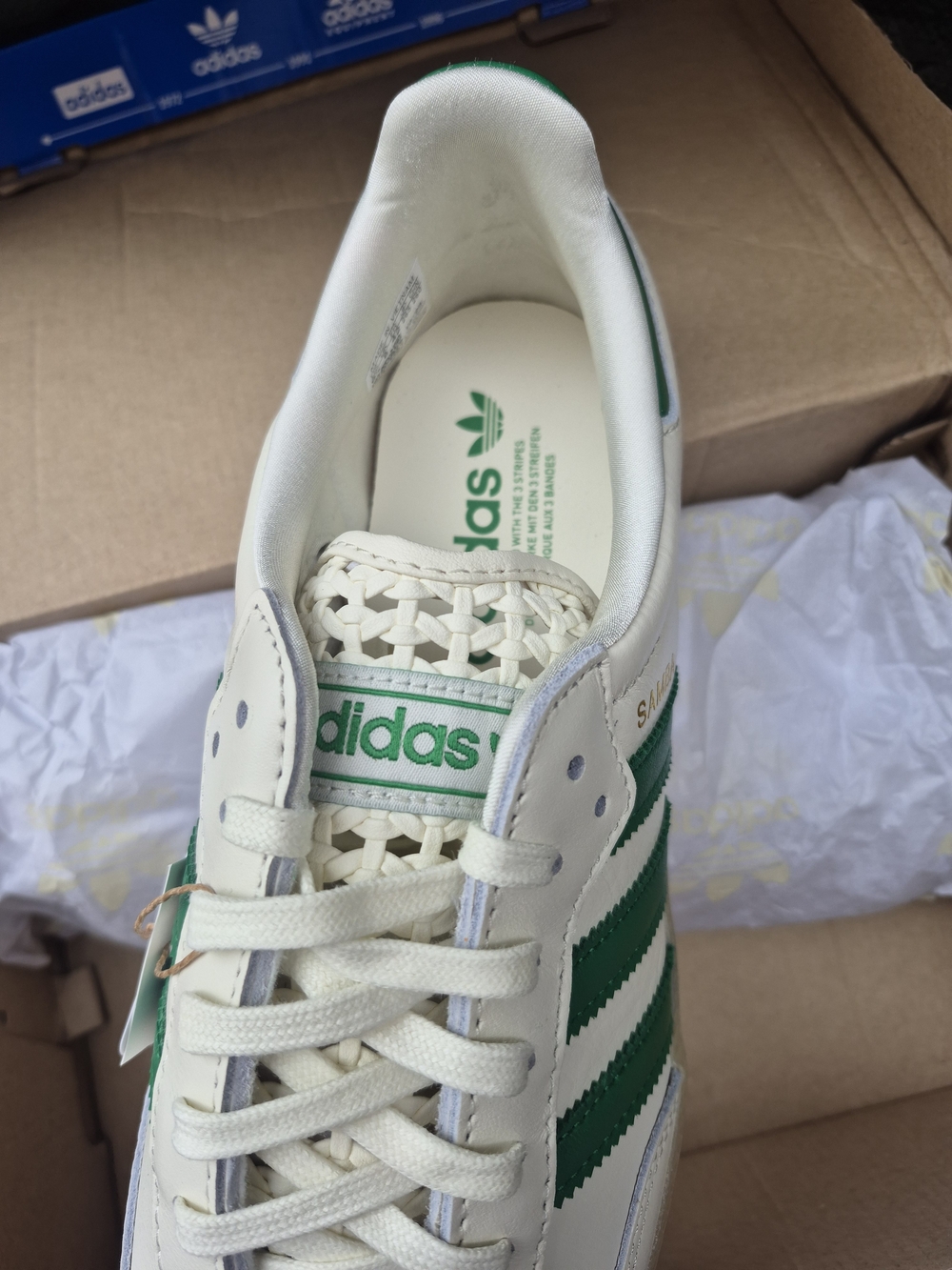 Adidas Samba Men’s Sneakers - White with Green Stripes - Picture 3 of 7